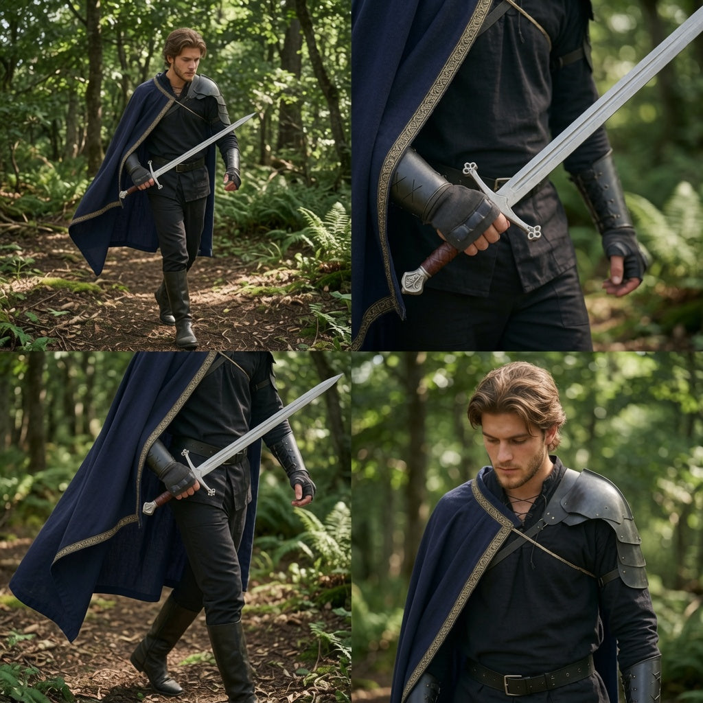 Navy Blue Medieval Half Shoulder Cape | Short LARP Cape for Renaissance Fairs & Cosplay