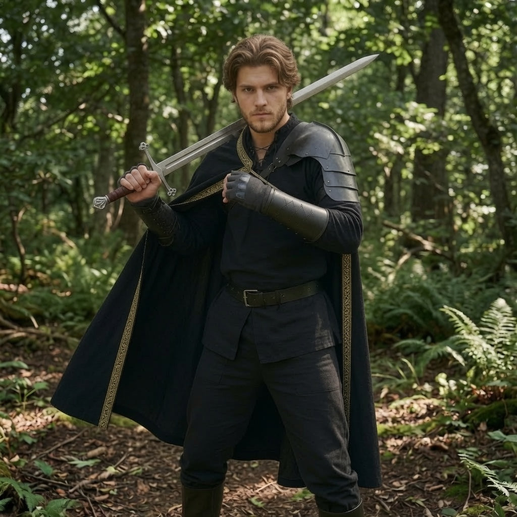 Black Medieval Half Shoulder Cape | Short LARP Cape for Cosplay & Renaissance Fairs