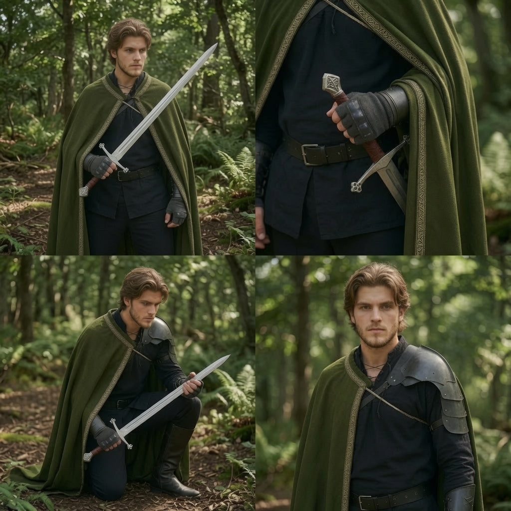 Green Medieval Half Shoulder Cape | Short LARP Cape for Renaissance Fairs & Cosplay