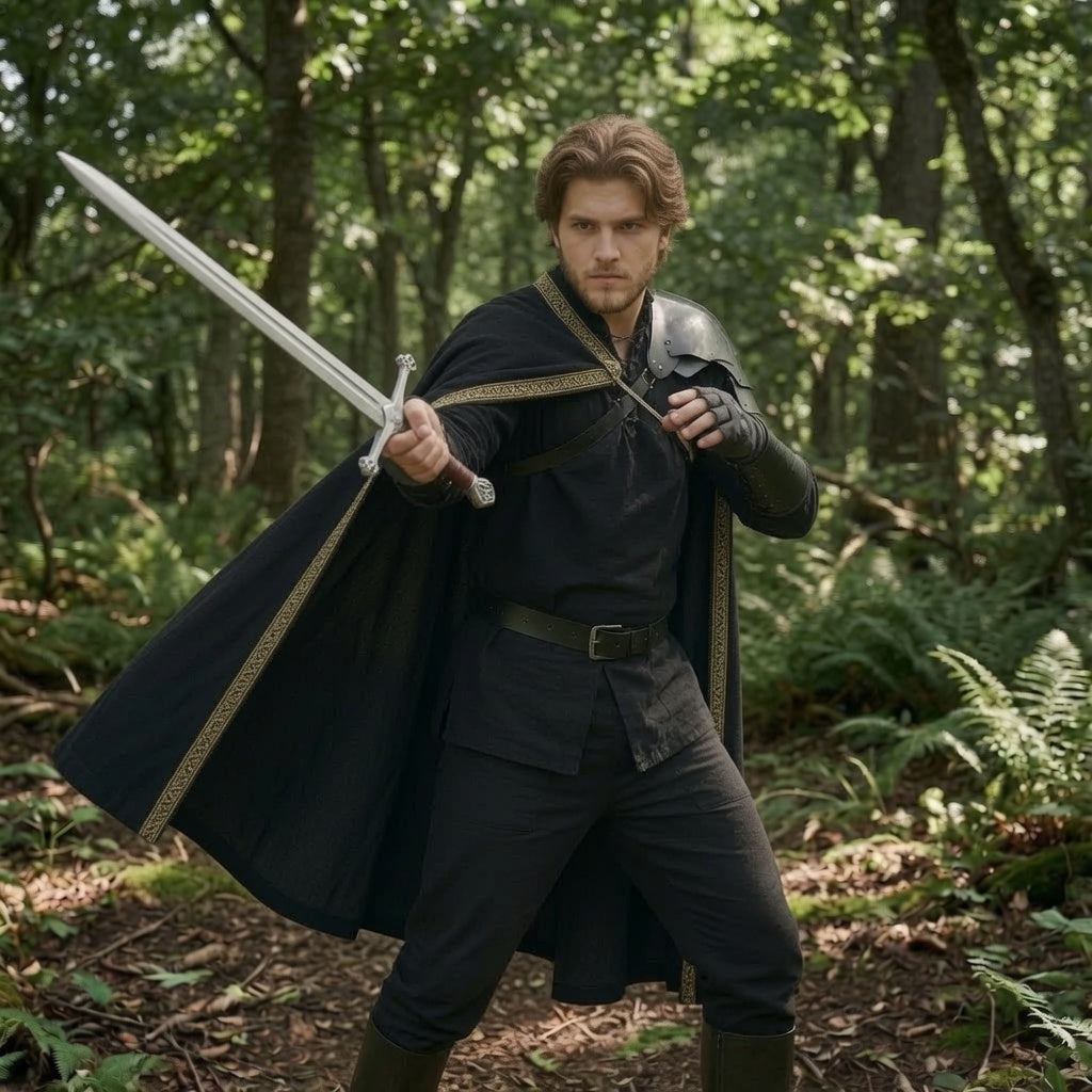 Black Medieval Half Shoulder Cape | Short LARP Cape for Cosplay & Renaissance Fairs