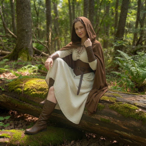 Brown Linen Hooded Medieval Cloak | Breathable LARP Cape for Renaissance Fairs & Cosplay