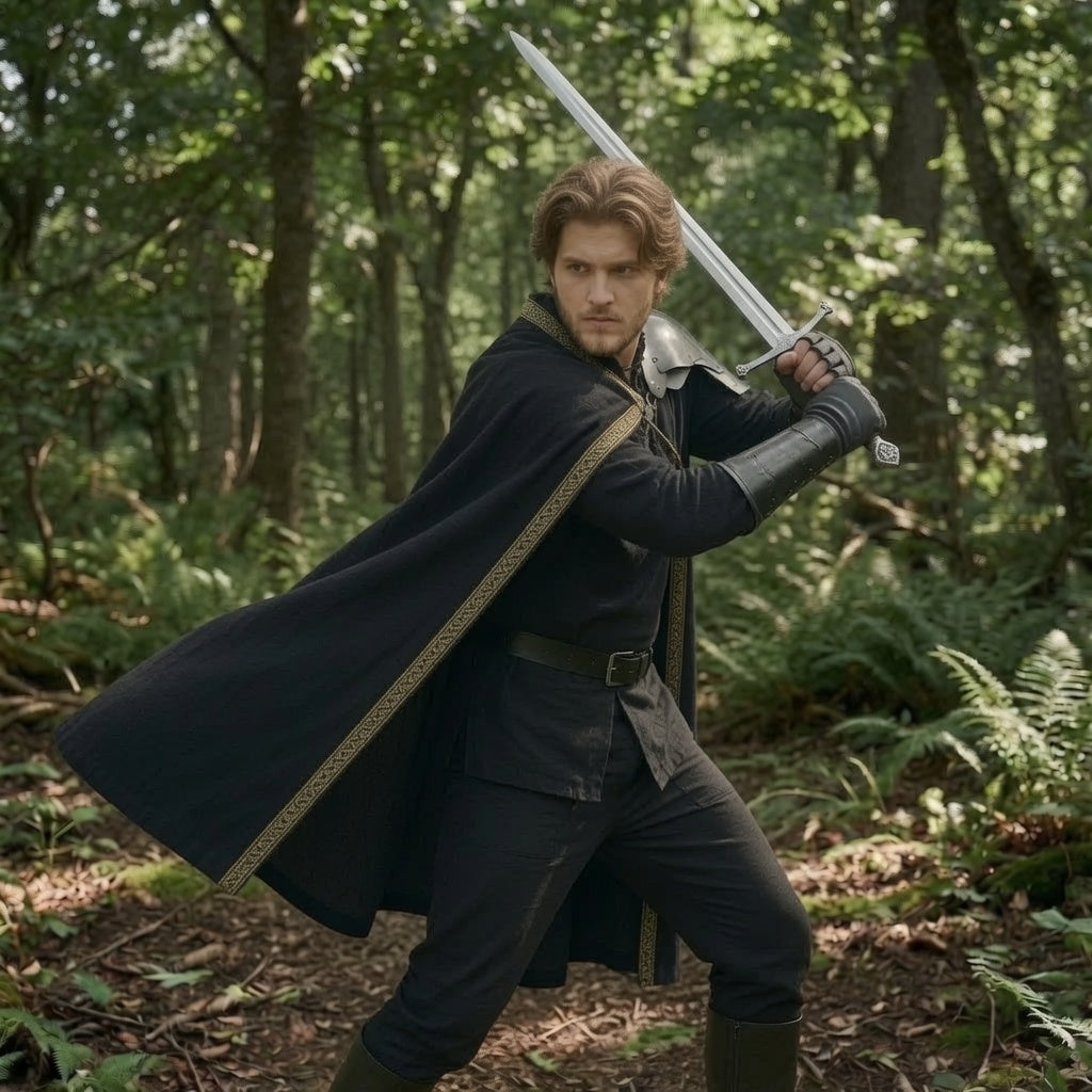 Black Medieval Half Shoulder Cape | Short LARP Cape for Cosplay & Renaissance Fairs