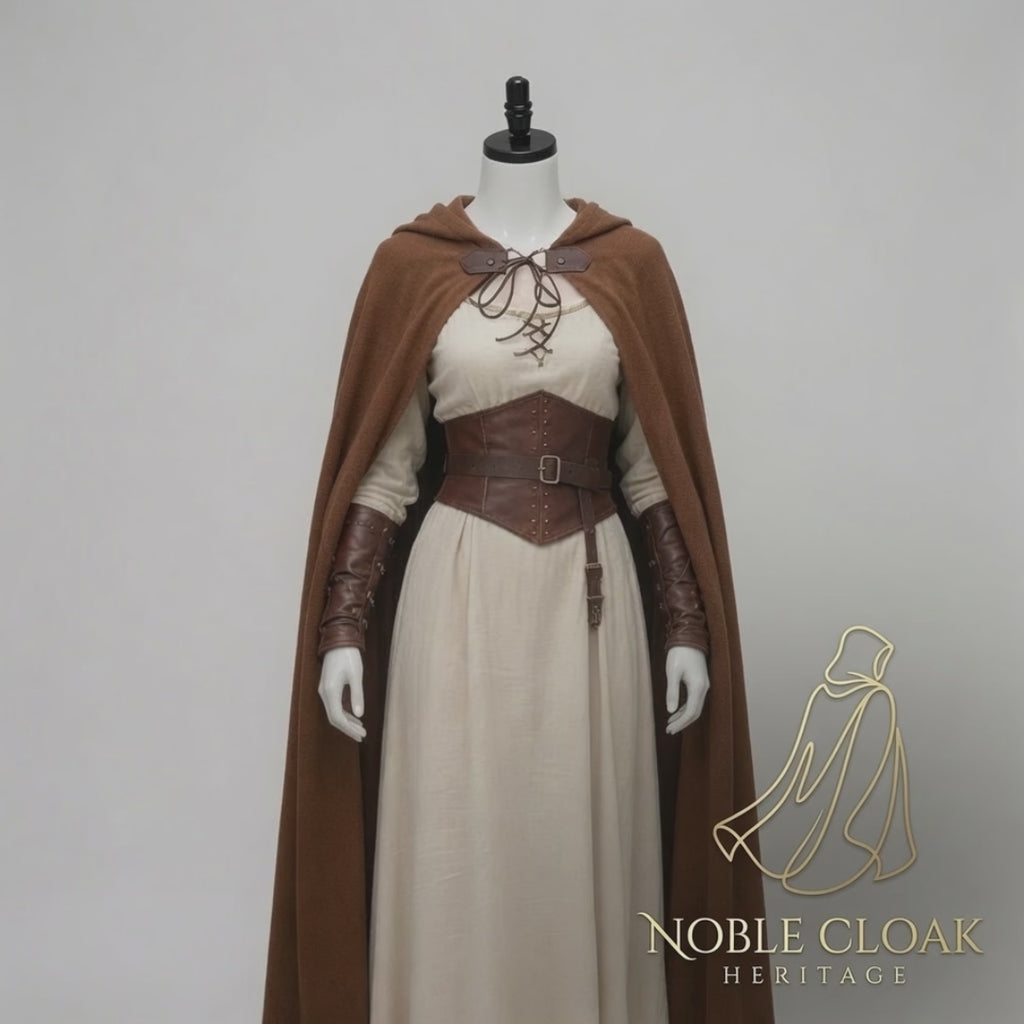 Brown Linen Hooded Medieval Cloak | Breathable LARP Cape for Renaissance Fairs & Cosplay