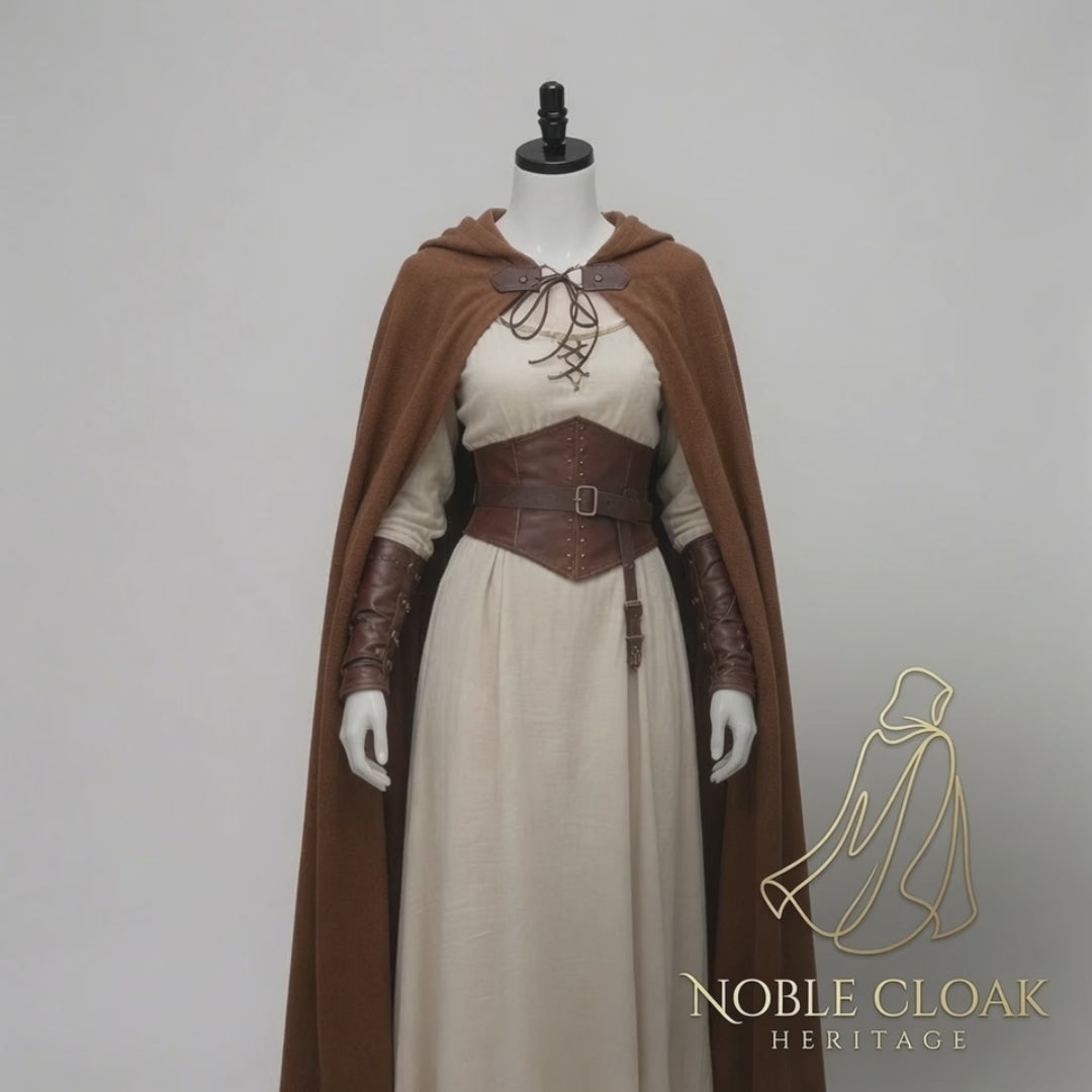 Brown Linen Hooded Medieval Cloak | Breathable LARP Cape for Renaissance Fairs & Cosplay