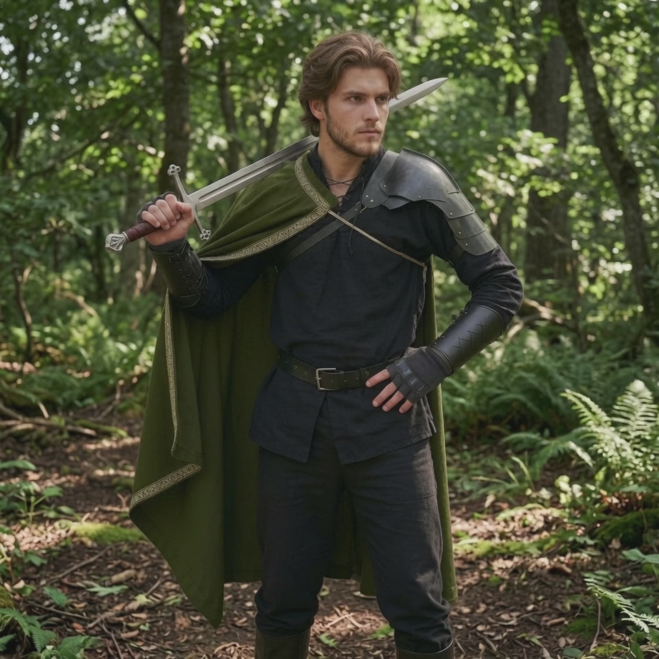 Green Medieval Half Shoulder Cape | Short LARP Cape for Renaissance Fairs & Cosplay