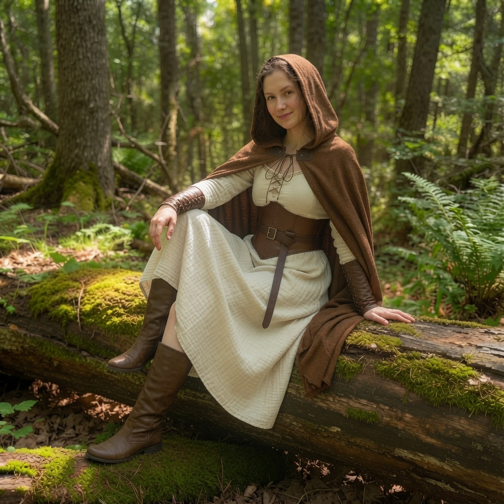 Brown Linen Hooded Medieval Cloak | Breathable LARP Cape for Renaissance Fairs & Cosplay