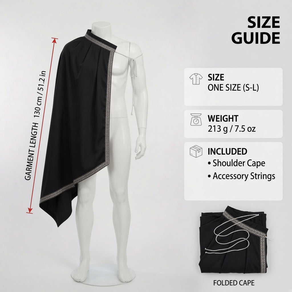 Black Medieval Half Shoulder Cape | Short LARP Cape for Cosplay & Renaissance Fairs