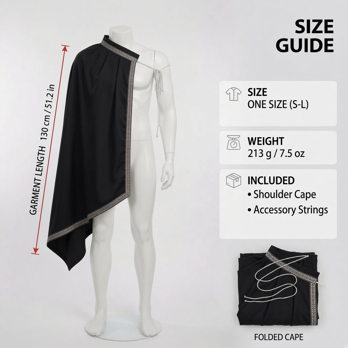 Black Medieval Half Shoulder Cape | Short LARP Cape for Cosplay & Renaissance Fairs