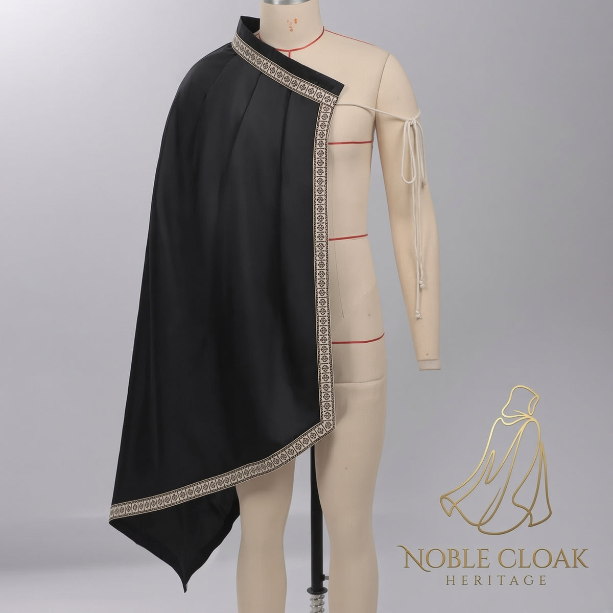 Black Medieval Half Shoulder Cape | Short LARP Cape for Cosplay & Renaissance Fairs