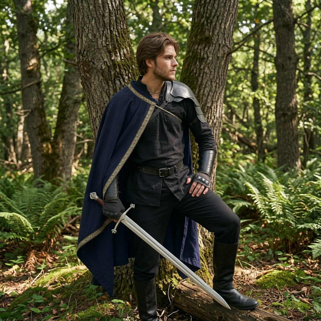 Navy Blue Medieval Half Shoulder Cape | Short LARP Cape for Renaissance Fairs & Cosplay
