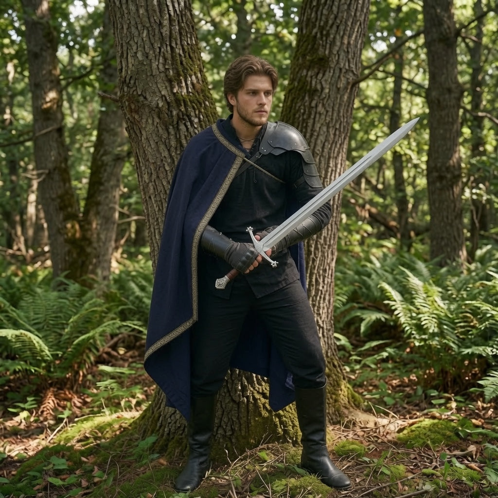 Navy Blue Medieval Half Shoulder Cape | Short LARP Cape for Renaissance Fairs & Cosplay