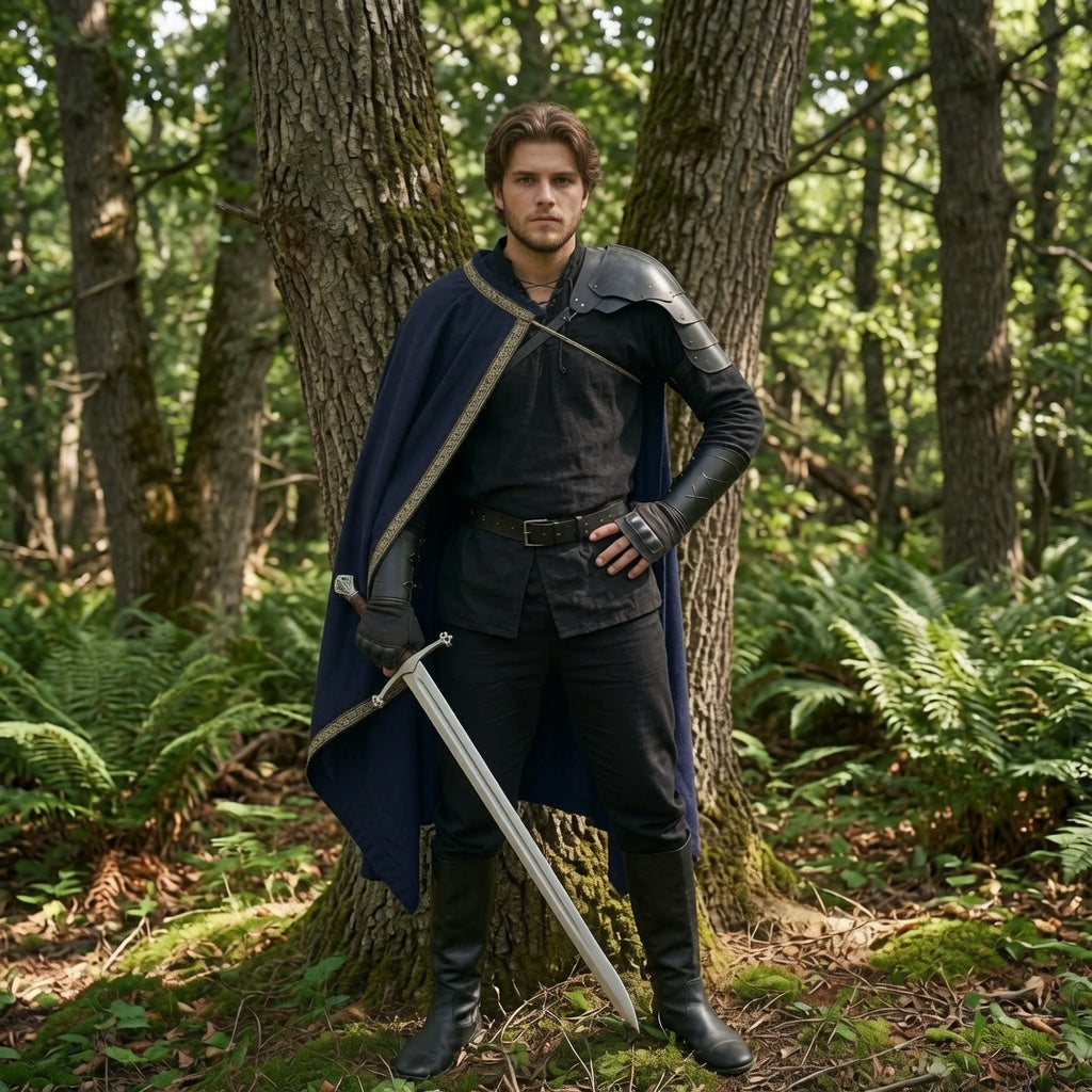 Navy Blue Medieval Half Shoulder Cape | Short LARP Cape for Renaissance Fairs & Cosplay