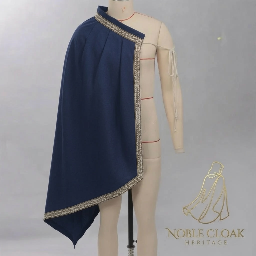 Navy Blue Medieval Half Shoulder Cape | Short LARP Cape for Renaissance Fairs & Cosplay