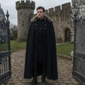 Black Medieval Cloak with Fur Collar | Full-Length LARP Cape for Women & Men