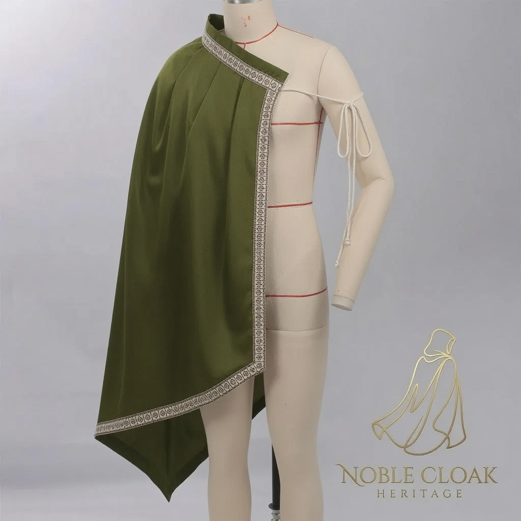 Green Medieval Half Shoulder Cape | Short LARP Cape for Renaissance Fairs & Cosplay